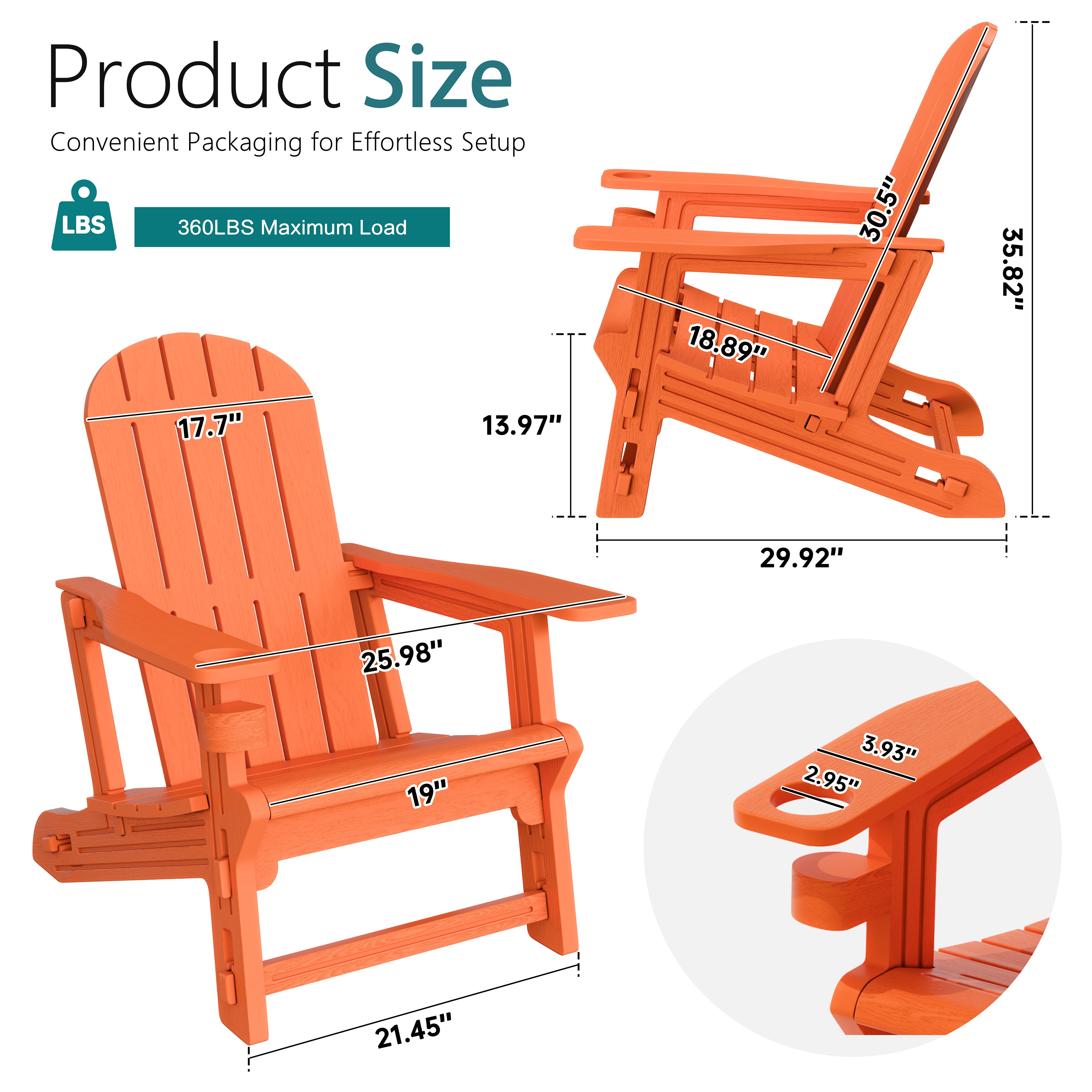 Vongrasig Adirondack Chairs Set of 2 with Removable Tabletop, Outdoor HDPE Plastic Fire Pit Chair Set with Wooden Textured, Cup Holder for Patio, Poolside, Deck, Garden