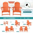 Vongrasig Adirondack Chairs Set of 2 with Removable Tabletop, Outdoor HDPE Plastic Fire Pit Chair Set with Wooden Textured, Cup Holder for Patio, Poolside, Deck, Garden