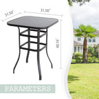 Vongrasig Outdoor Patio Bar Height Table, 31.5" Square Black Tempered Glass Top, 40.2’’ Height High Bistro Table, Steel Frame Patio Furniture for Backyard, Lawn, Balcony, Garden Black