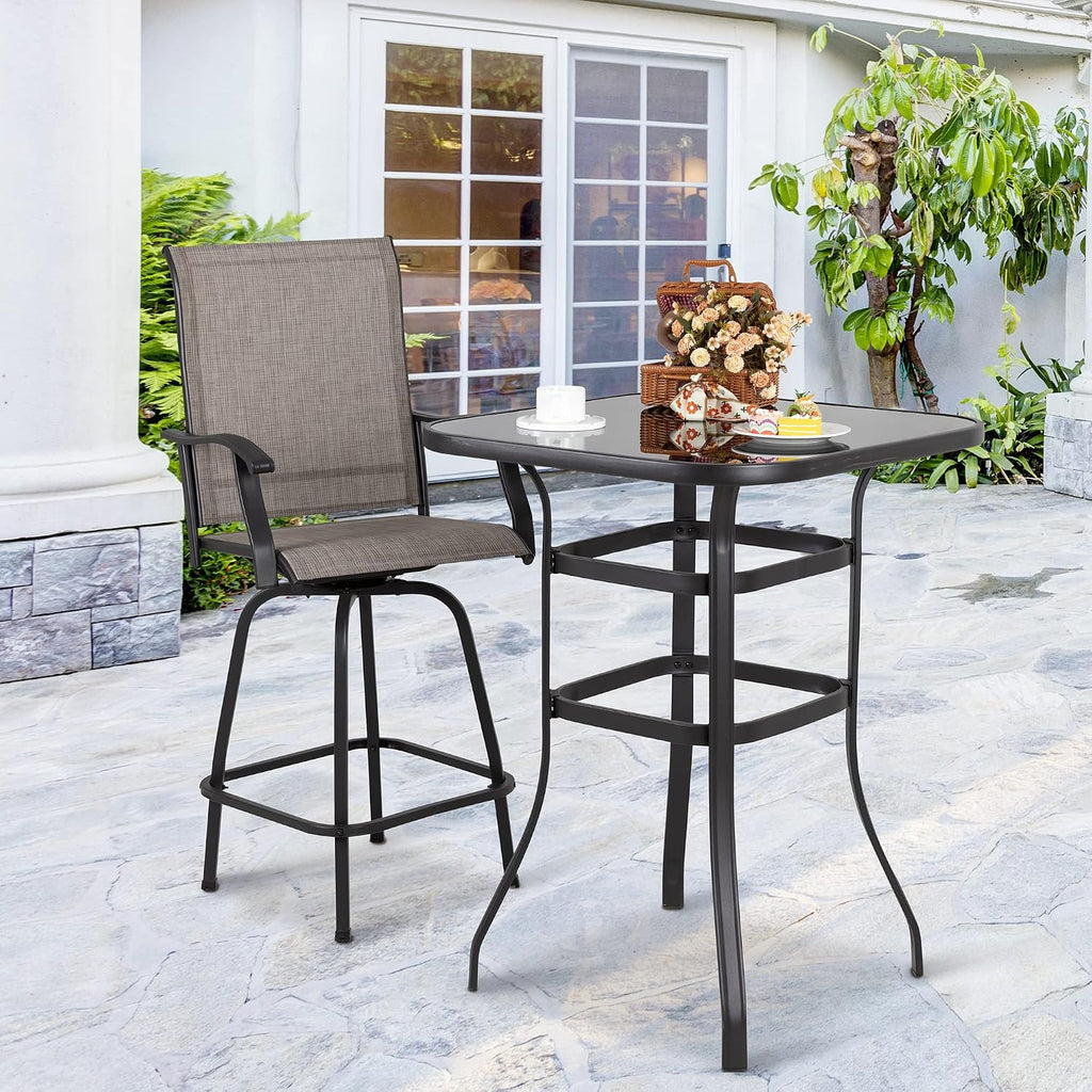 Vongrasig Outdoor Patio Bar Height Table, 31.5" Square Black Tempered Glass Top, 40.2’’ Height High Bistro Table, Steel Frame Patio Furniture for Backyard, Lawn, Balcony, Garden Black