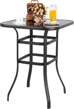 Vongrasig Outdoor Patio Bar Height Table, 31.5" Square Black Tempered Glass Top, 40.2’’ Height High Bistro Table, Steel Frame Patio Furniture for Backyard, Lawn, Balcony, Garden Black