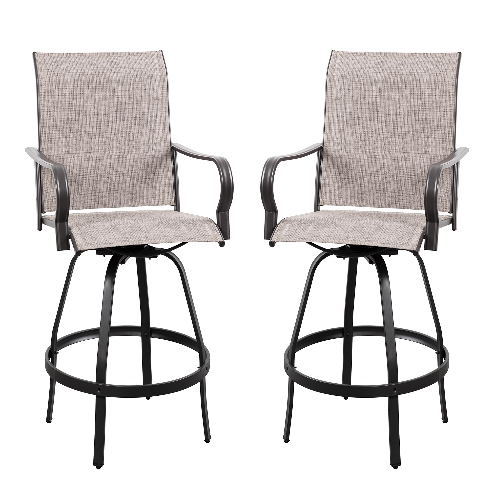Vongrasig 2 Piece Patio Swivel Bar Chairs, All Weather Metal Textile High Swivel Bar Stools Chairs, Outdoor High Top Bistro Set for Backyard, Lawn Garden, Balcony