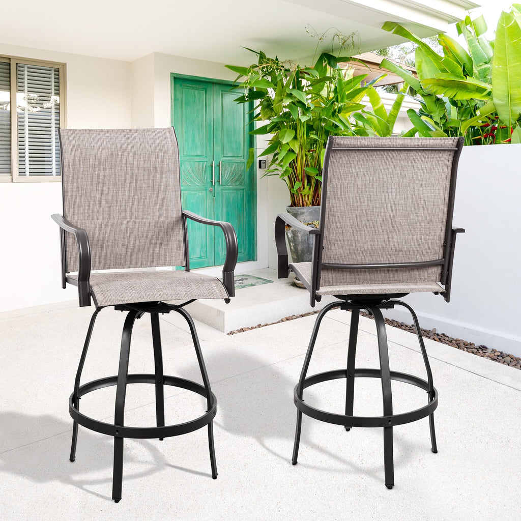 Vongrasig 2 Piece Patio Swivel Bar Chairs, All Weather Metal Textile High Swivel Bar Stools Chairs, Outdoor High Top Bistro Set for Backyard, Lawn Garden, Balcony