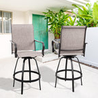Vongrasig 2 Piece Patio Swivel Bar Chairs, All Weather Metal Textile High Swivel Bar Stools Chairs, Outdoor High Top Bistro Set for Backyard, Lawn Garden, Balcony