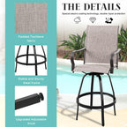 Vongrasig 2 Piece Patio Swivel Bar Chairs, All Weather Metal Textile High Swivel Bar Stools Chairs, Outdoor High Top Bistro Set for Backyard, Lawn Garden, Balcony