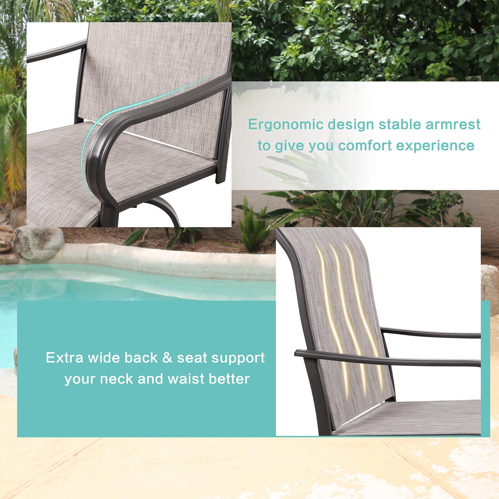Vongrasig 2 Piece Patio Swivel Bar Chairs, All Weather Metal Textile High Swivel Bar Stools Chairs, Outdoor High Top Bistro Set for Backyard, Lawn Garden, Balcony