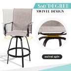 Vongrasig 2 Piece Patio Swivel Bar Chairs, All Weather Metal Textile High Swivel Bar Stools Chairs, Outdoor High Top Bistro Set for Backyard, Lawn Garden, Balcony