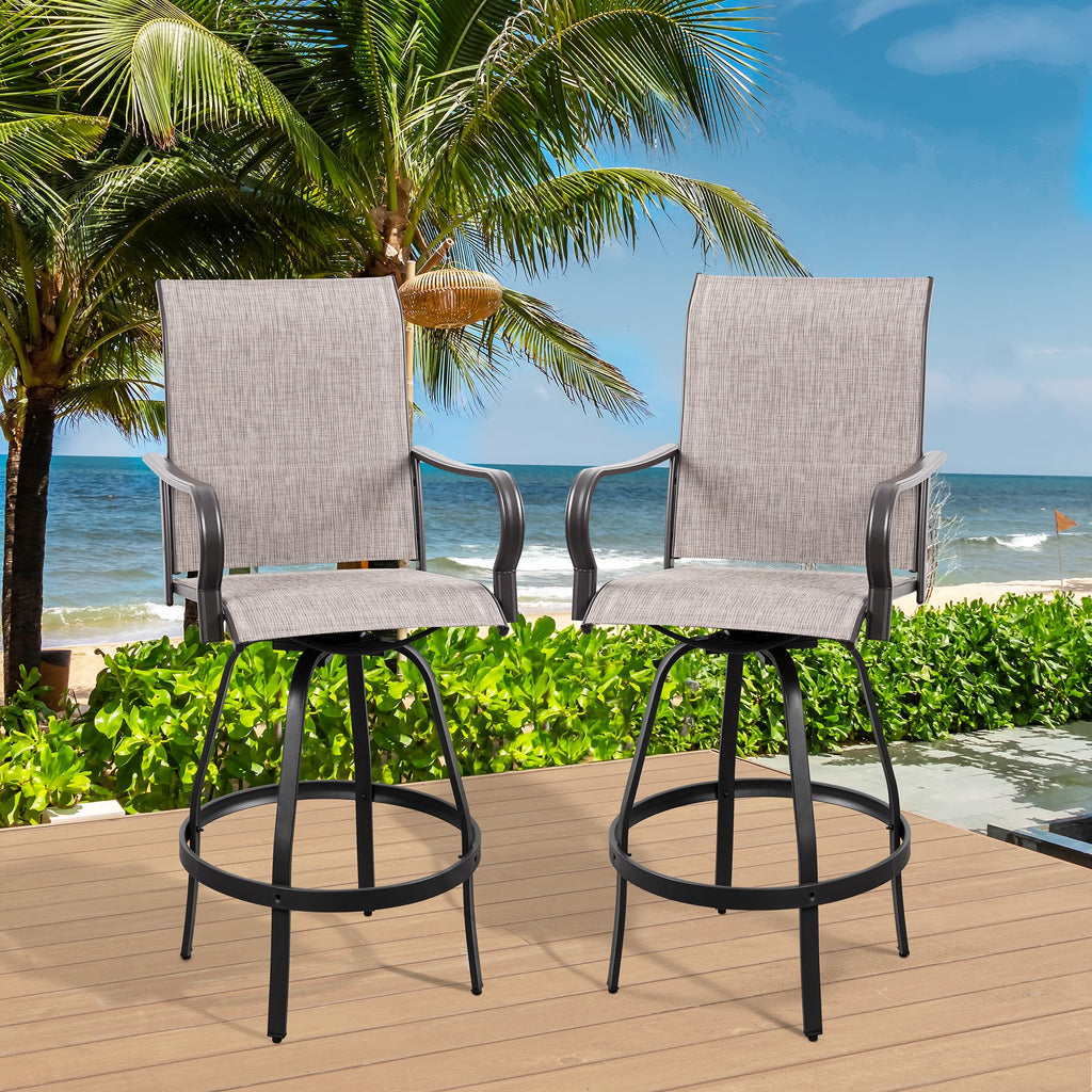 Vongrasig 2 Piece Patio Swivel Bar Chairs, All Weather Metal Textile High Swivel Bar Stools Chairs, Outdoor High Top Bistro Set for Backyard, Lawn Garden, Balcony