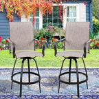Vongrasig 2 Piece Patio Swivel Bar Chairs, All Weather Metal Textile High Swivel Bar Stools Chairs, Outdoor High Top Bistro Set for Backyard, Lawn Garden, Balcony