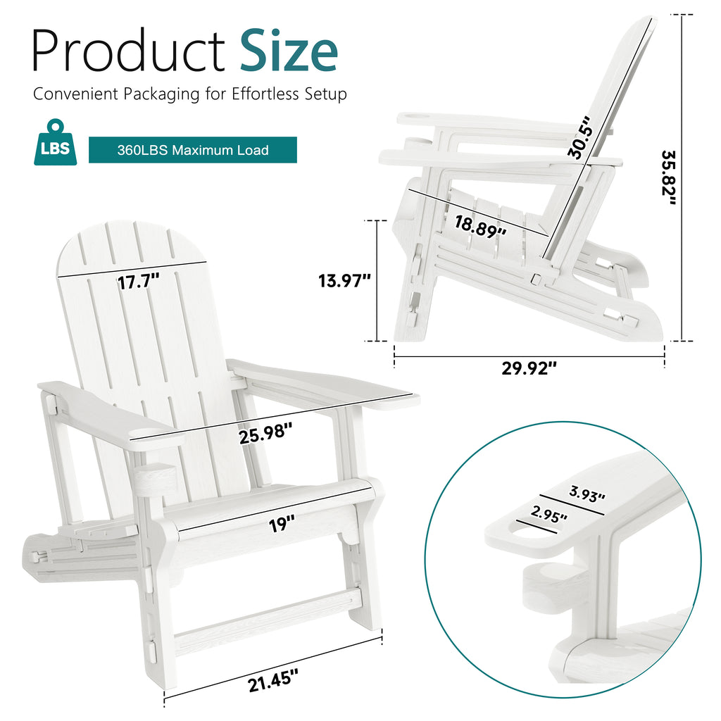 Vongrasig Adirondack Chairs Set of 2 with Removable Tabletop, Outdoor HDPE Plastic Fire Pit Chair Set with Wooden Textured, Cup Holder for Patio, Poolside, Deck, Garden