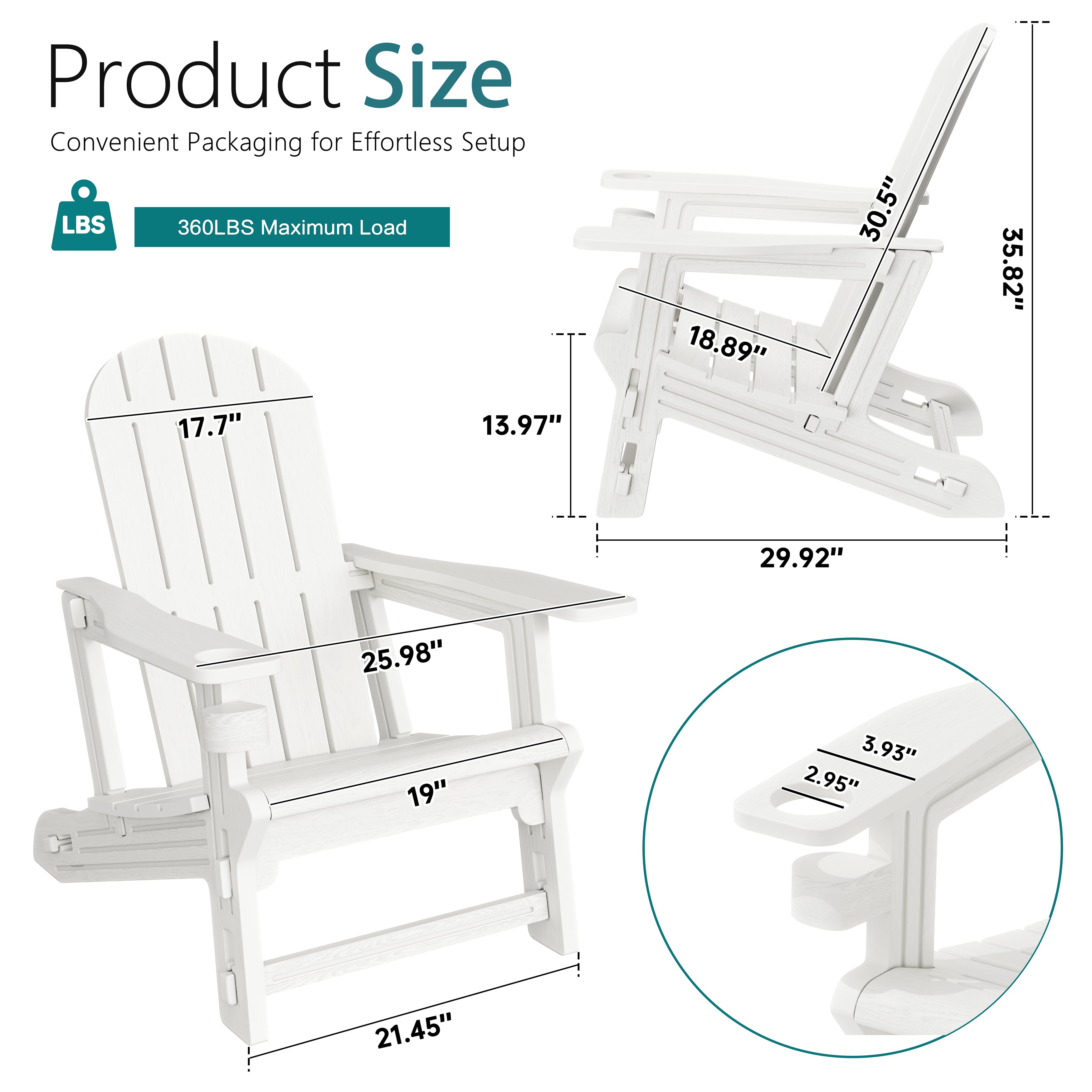 Vongrasig Adirondack Chairs Set of 2 with Removable Tabletop, Outdoor HDPE Plastic Fire Pit Chair Set with Wooden Textured, Cup Holder for Patio, Poolside, Deck, Garden