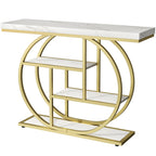 Vongrasig Console Table with Circle Base, Industrial Narrow Entryway Table with Storage, 4-Tier Wood Sofa Table for Living Room, Hallway