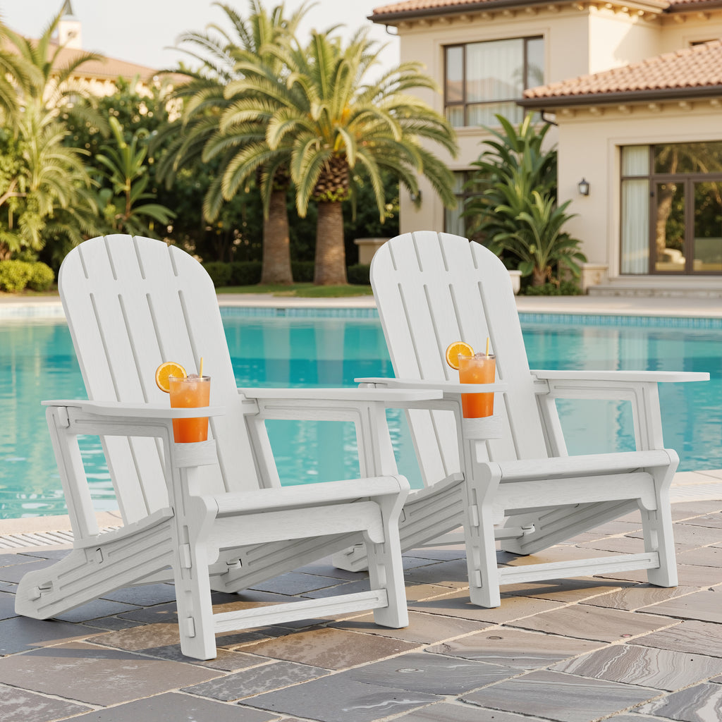 Vongrasig Adirondack Chairs Set of 2 with Removable Tabletop, Outdoor HDPE Plastic Fire Pit Chair Set with Wooden Textured, Cup Holder for Patio, Poolside, Deck, Garden