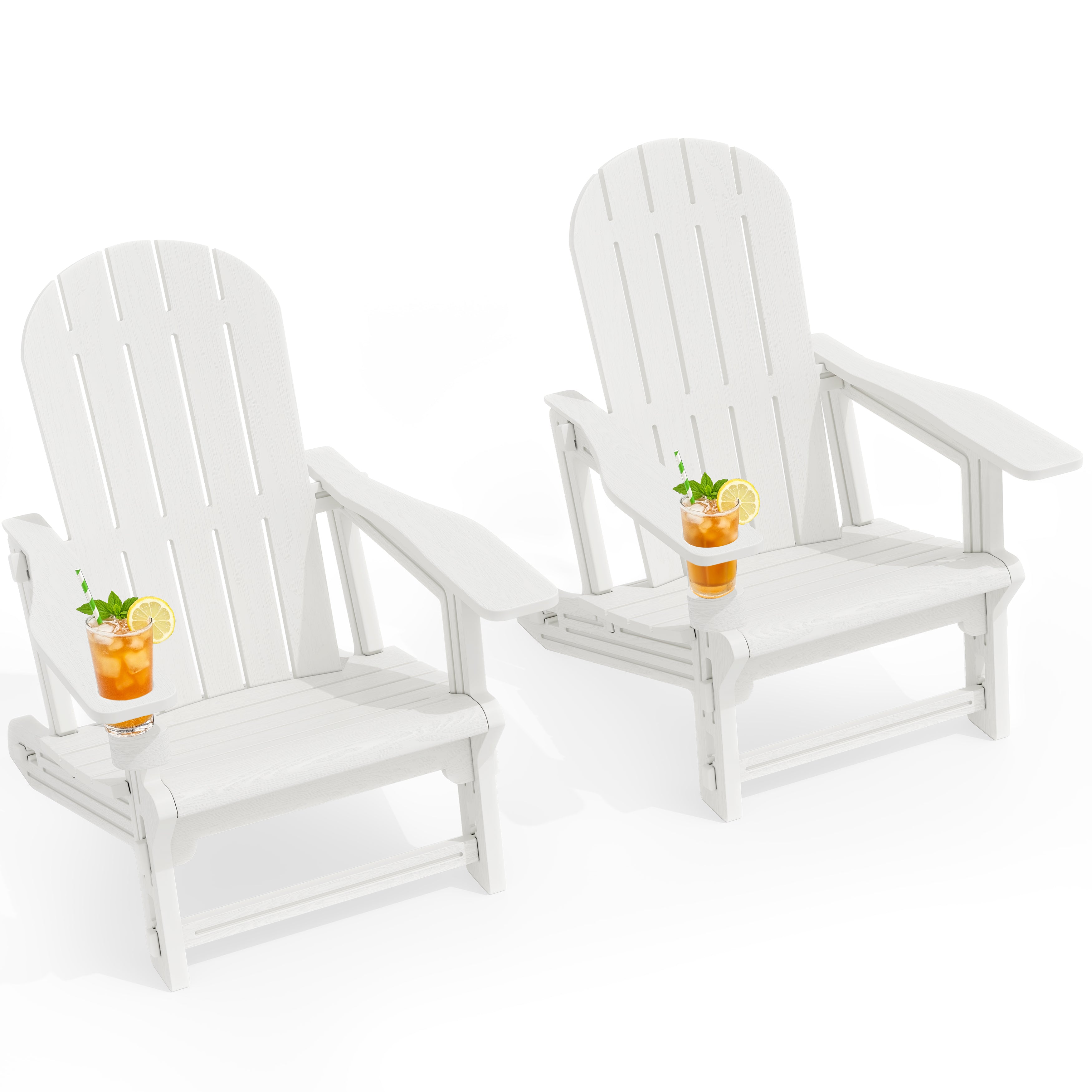 Vongrasig Adirondack Chairs Set of 2 with Removable Tabletop, Outdoor HDPE Plastic Fire Pit Chair Set with Wooden Textured, Cup Holder for Patio, Poolside, Deck, Garden