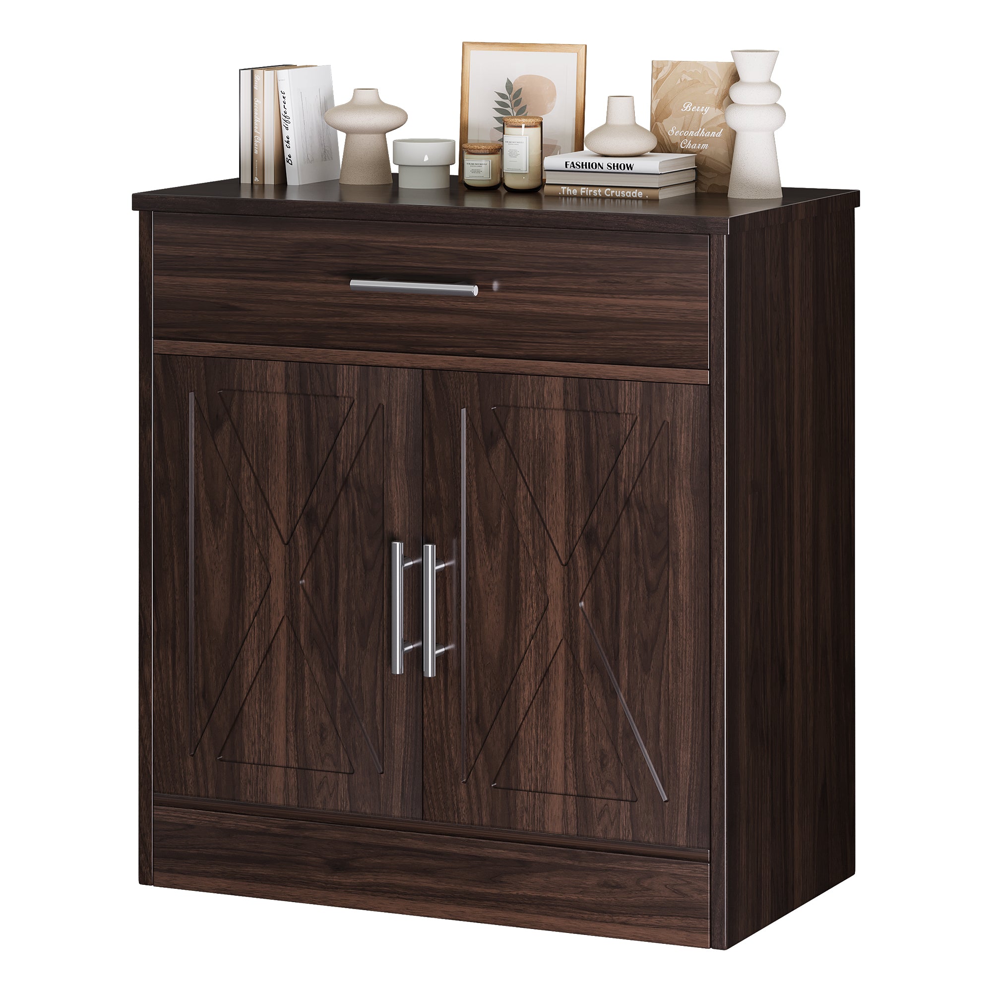 Vongrasig Farmhouse Coffee Bar Cabinet, Small Sideboard Buffet with Storage, Modern Kitchen Storage Cabinet with 1 Drawer and 2 Doors for Kitchen, Dining Room