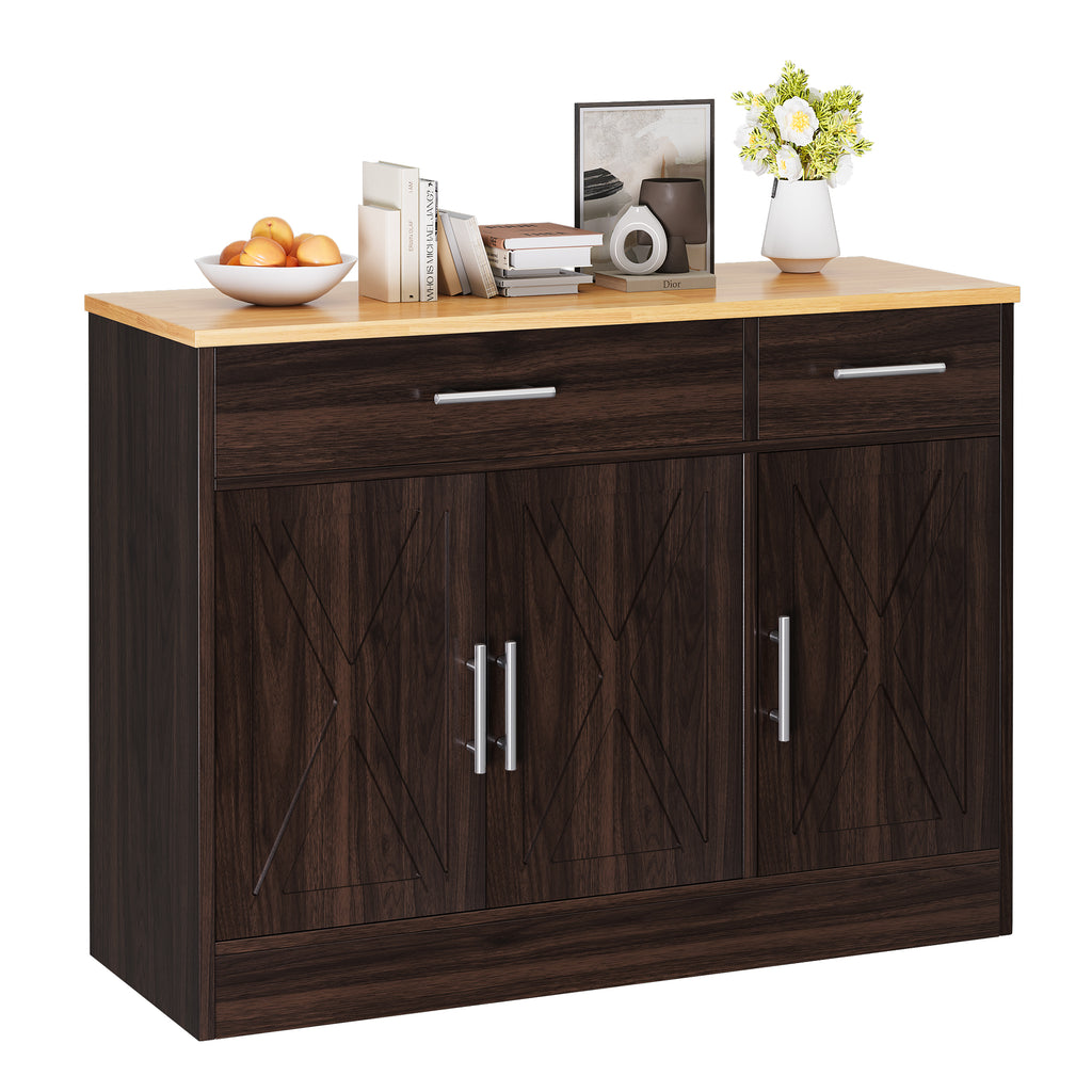 Vongrasig 43” Coffee Bar Cabinet, Farmhouse Buffet Cabinet with Storage, Sideboard Buffet with Drawers and Shelves for Kitchen