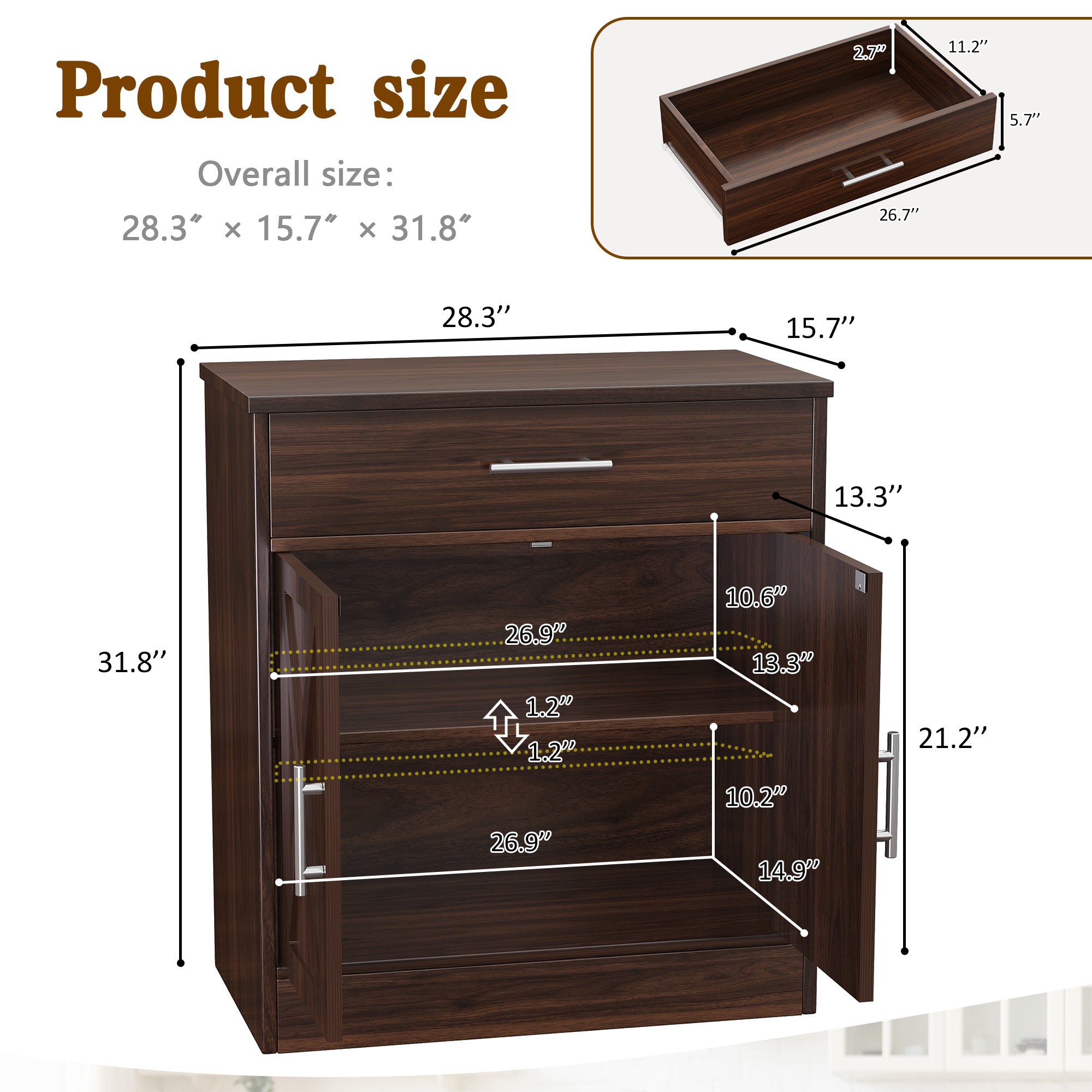 Vongrasig Farmhouse Coffee Bar Cabinet, Small Sideboard Buffet with Storage, Modern Kitchen Storage Cabinet with 1 Drawer and 2 Doors for Kitchen, Dining Room